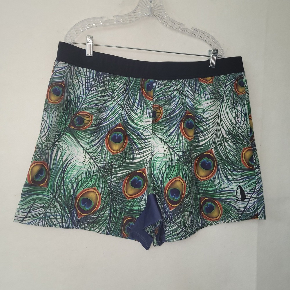 Tachuntfish Athletic Shorts Peacock Feather Print Men 42 44 Waist 5X Swim Hybrid